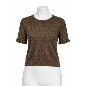 BCBG Metallic Knit Sweater Top Short Sleeve Shimmer Brown Women M NWT
